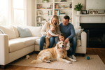 family of four with dog